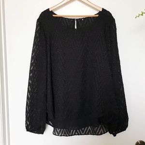 Black Layered Sheer Chevron Print Moa Moa Blouse